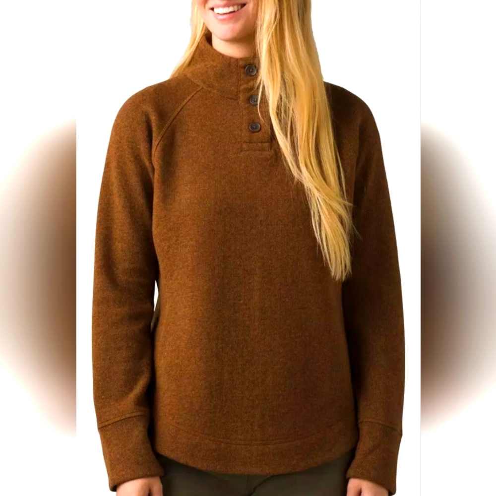 NWOT PrAna Women's Wool Blend Frozen Falls Sweater Sepia Brown XL